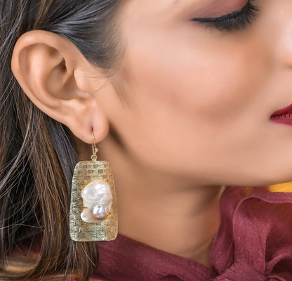 The Enache Gold Hammered Pearl Earrings TheEnache