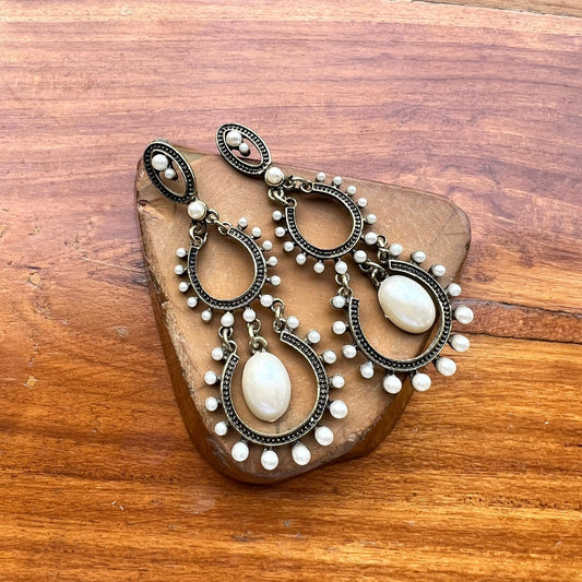 The Enache Gold Long Pearl Statement Earrings TheEnache