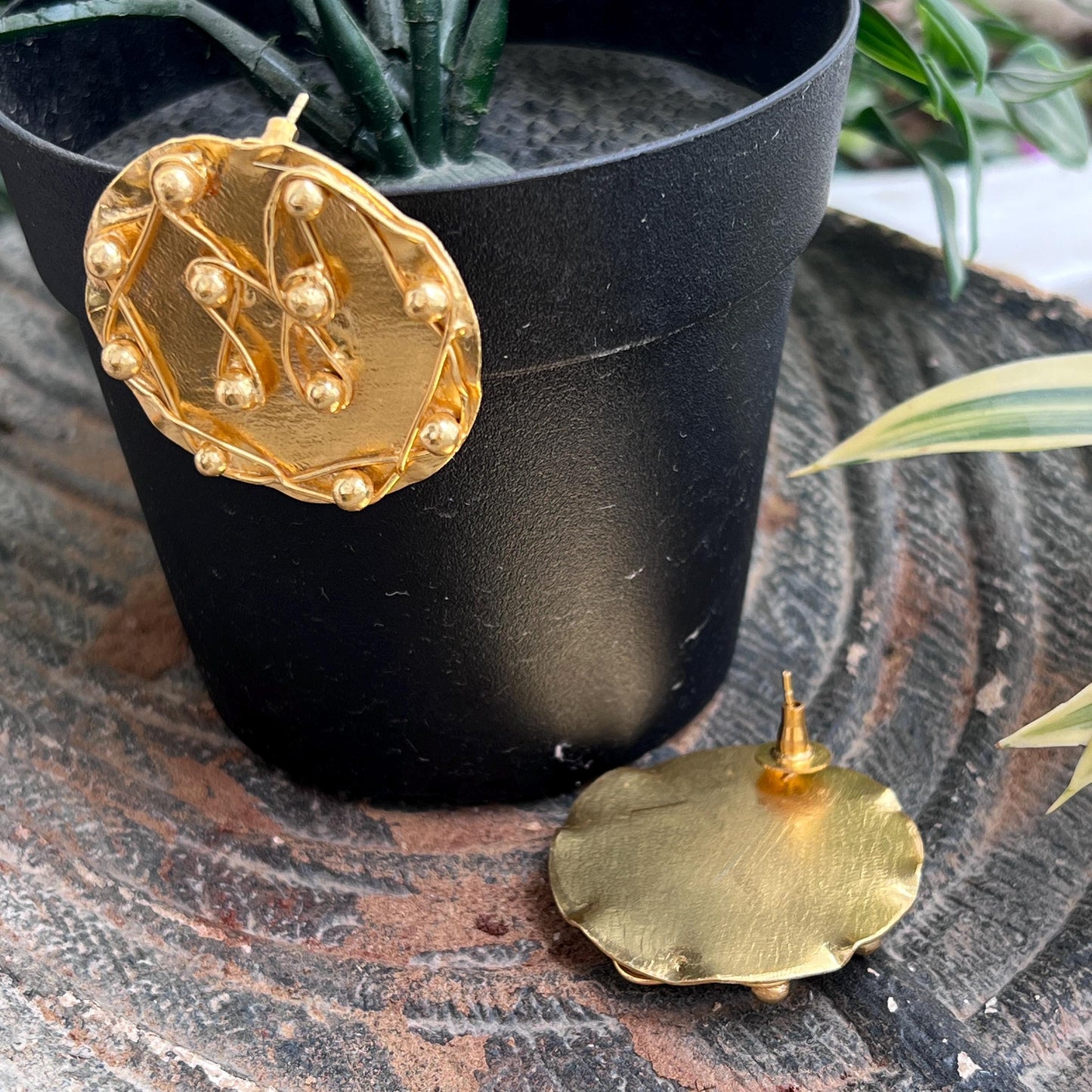 The Enache Gold Textured Statement Earrings TheEnache