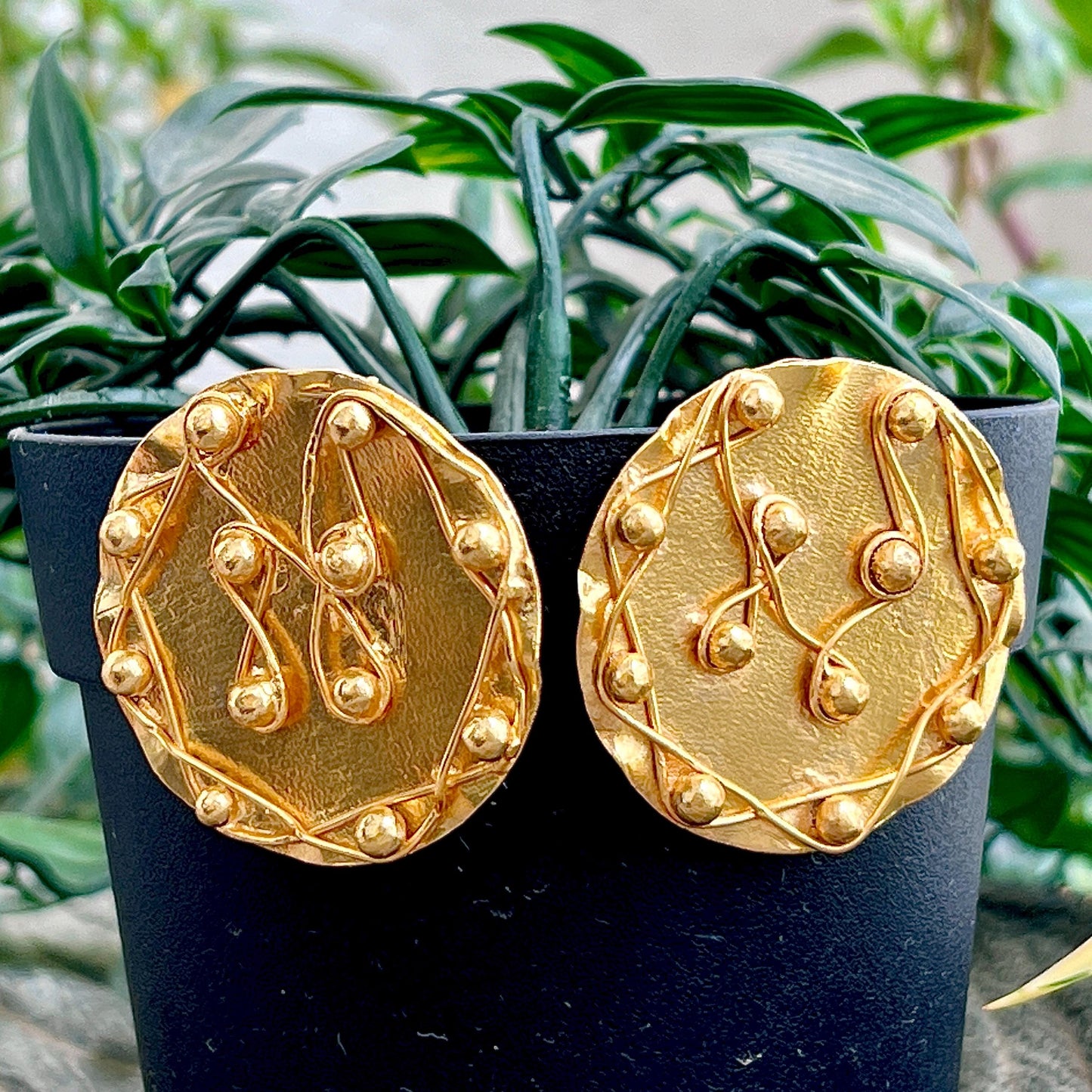 The Enache Gold Textured Statement Earrings TheEnache