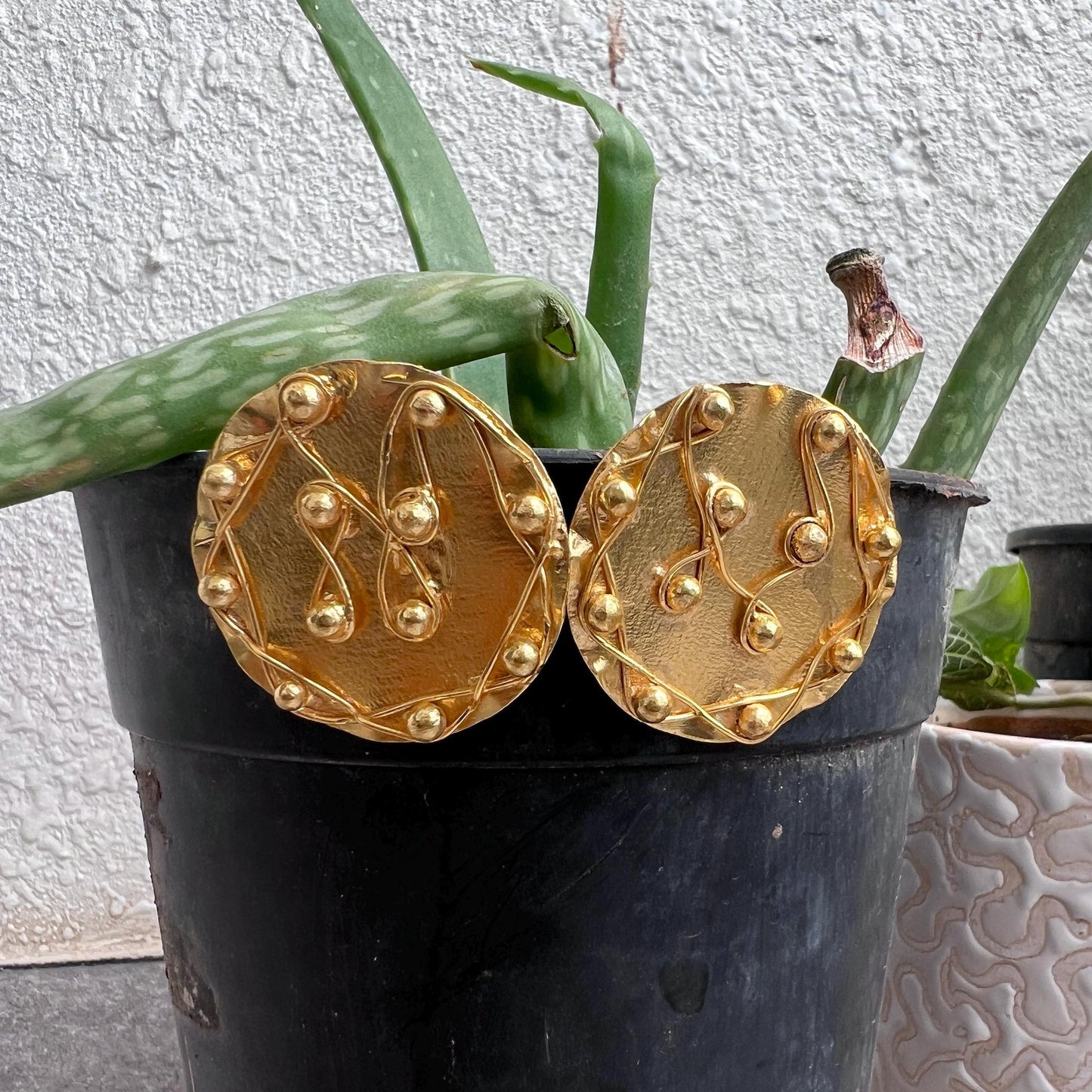 The Enache Gold Textured Statement Earrings TheEnache