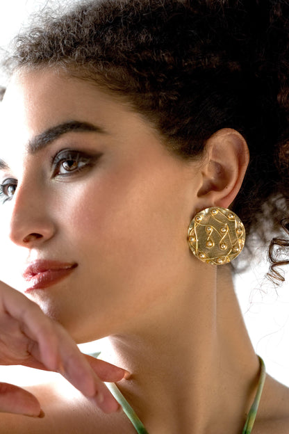 The Enache Gold Textured Statement Earrings TheEnache