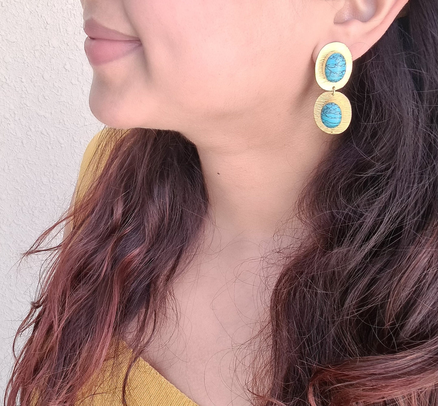 The Enache Gold Turquoise Dangle Earrings TheEnache