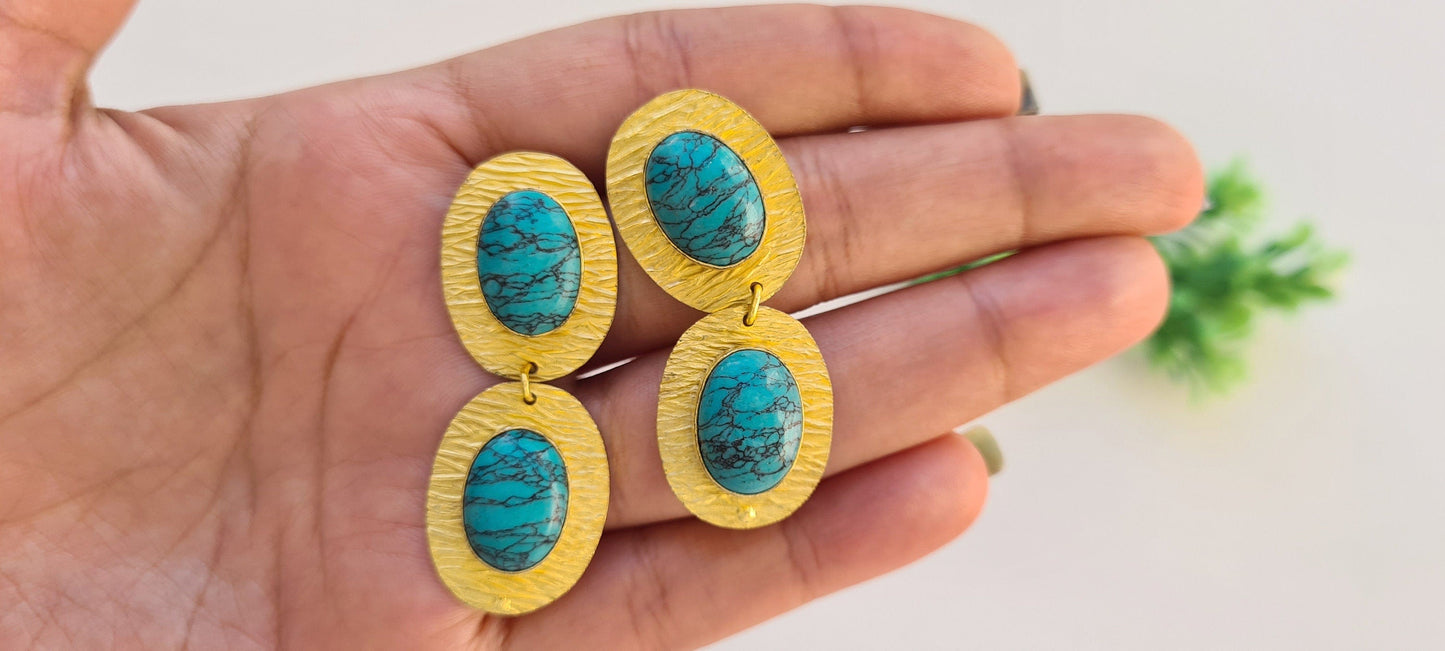 The Enache Gold Turquoise Dangle Earrings TheEnache