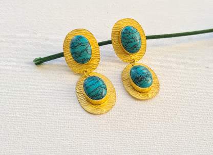 The Enache Gold Turquoise Dangle Earrings TheEnache