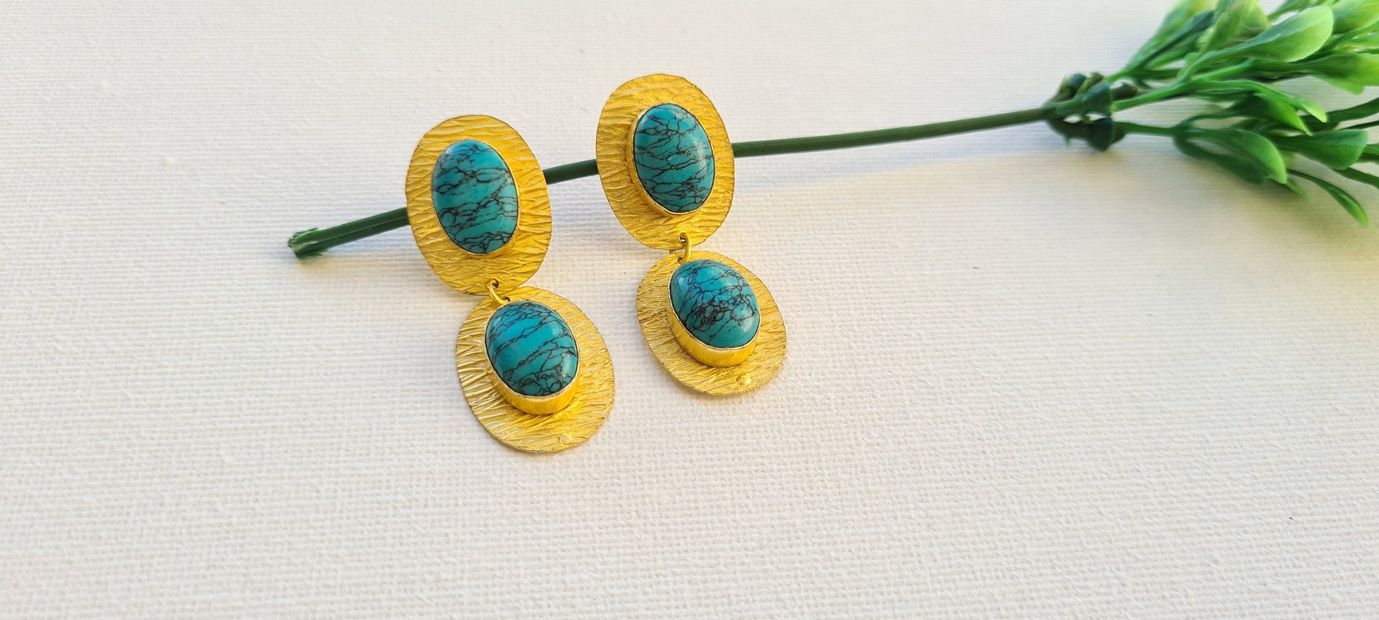 The Enache Gold Turquoise Dangle Earrings TheEnache