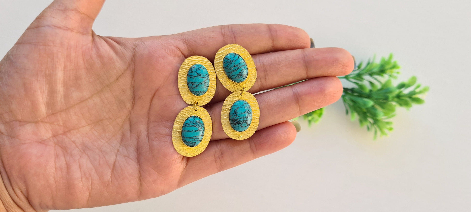 The Enache Gold Turquoise Dangle Earrings TheEnache