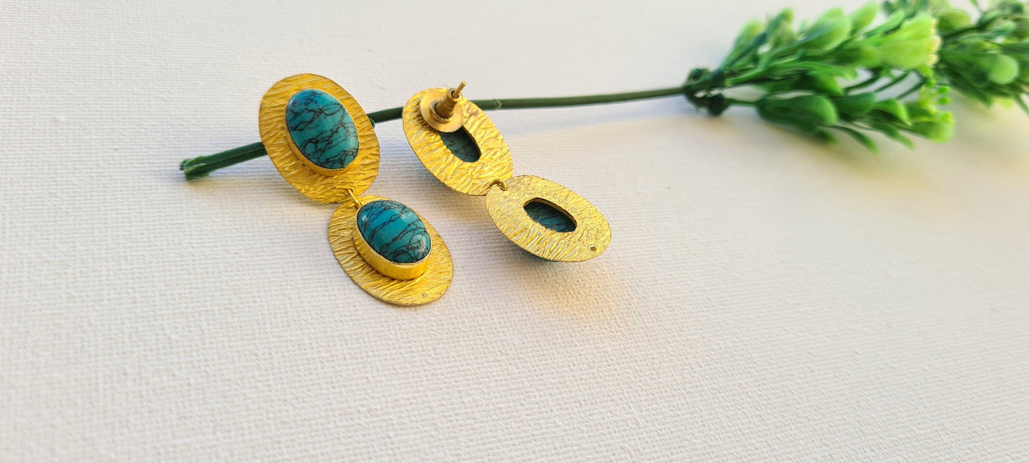 The Enache Gold Turquoise Dangle Earrings TheEnache