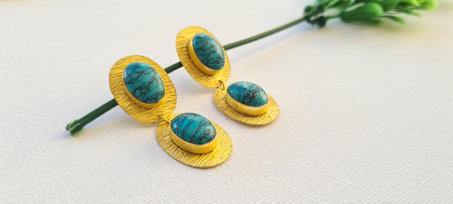 The Enache Gold Turquoise Dangle Earrings TheEnache
