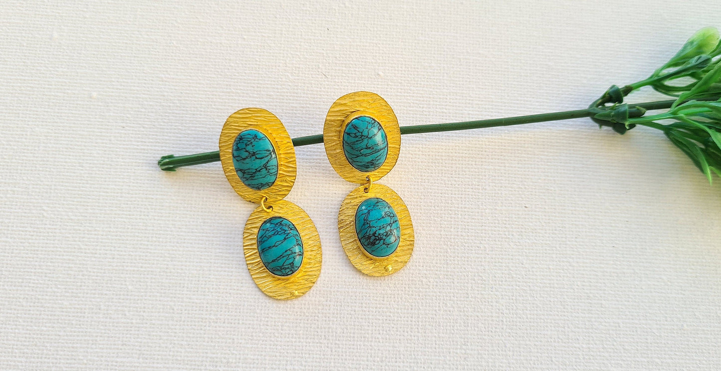 The Enache Gold Turquoise Dangle Earrings TheEnache