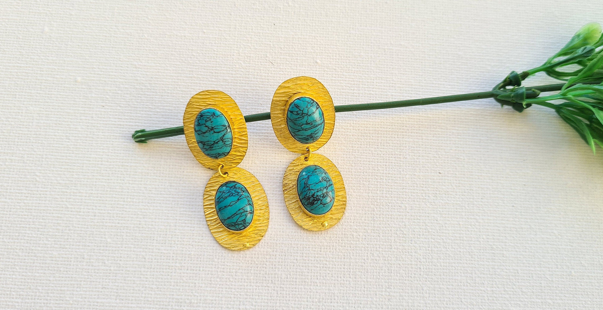 The Enache Gold Turquoise Dangle Earrings TheEnache