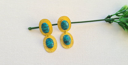 The Enache Gold Turquoise Dangle Earrings TheEnache