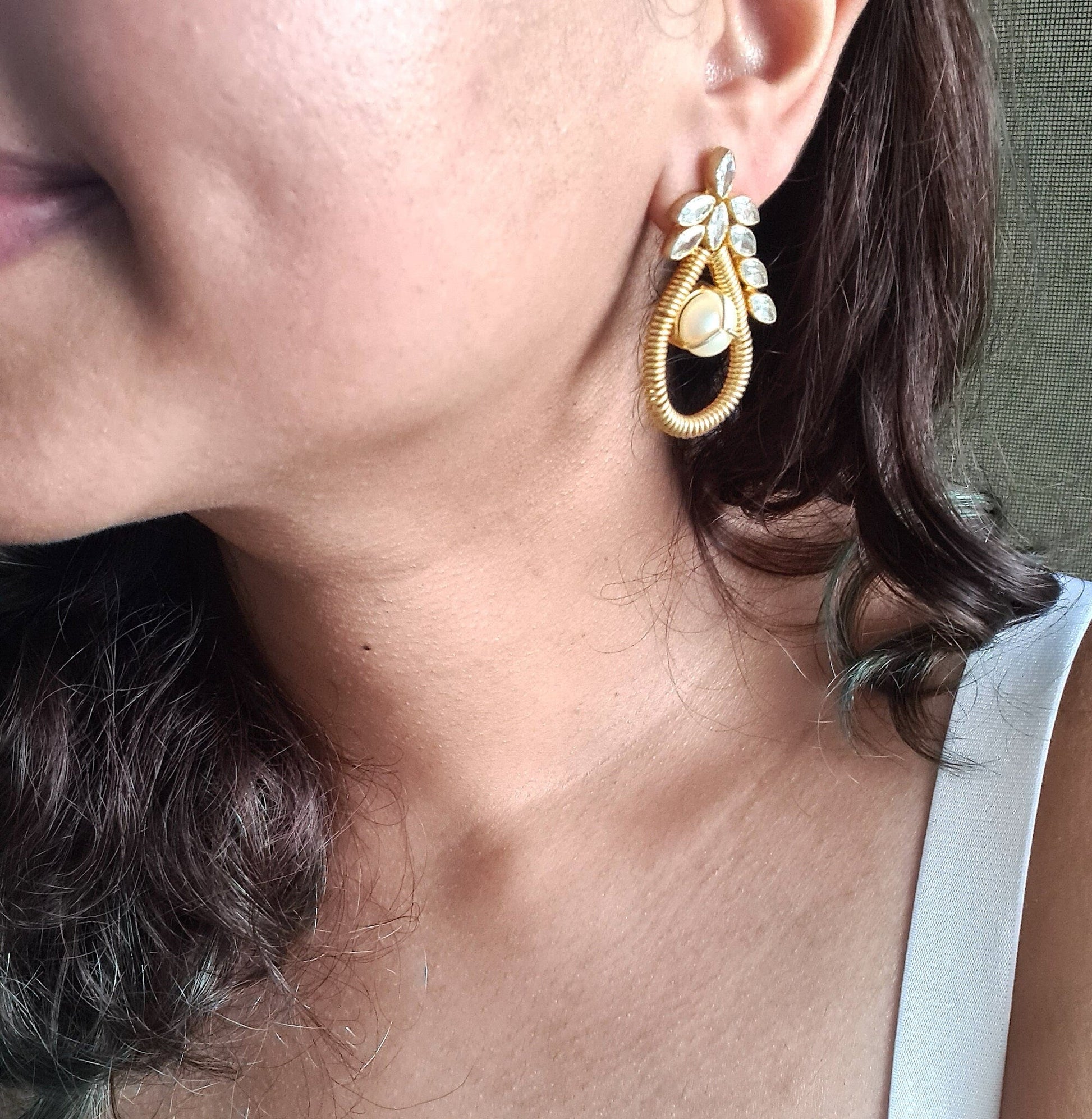 The Enache Gold Zircon Pearl Earrings TheEnache