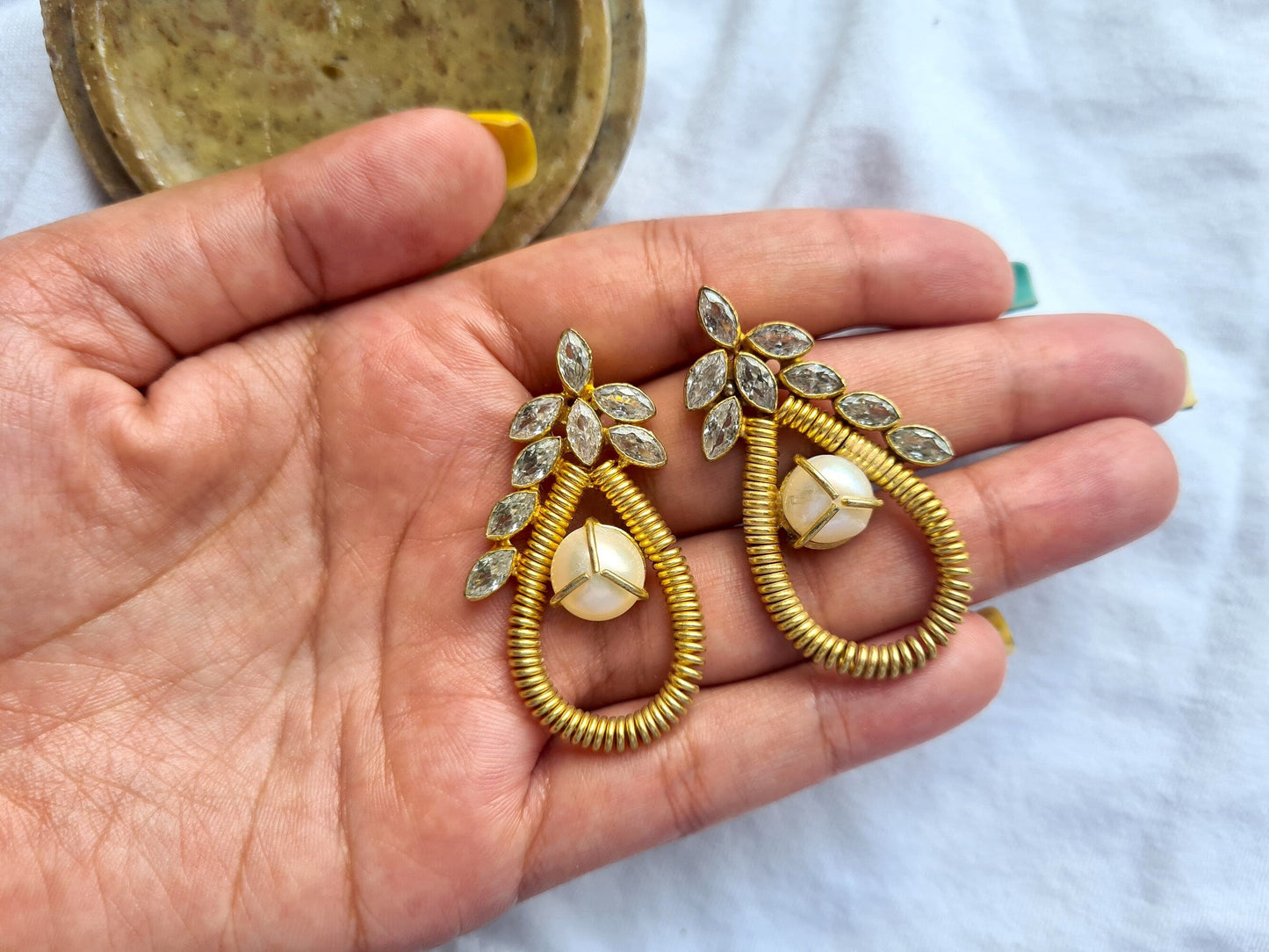 The Enache Gold Zircon Pearl Earrings TheEnache