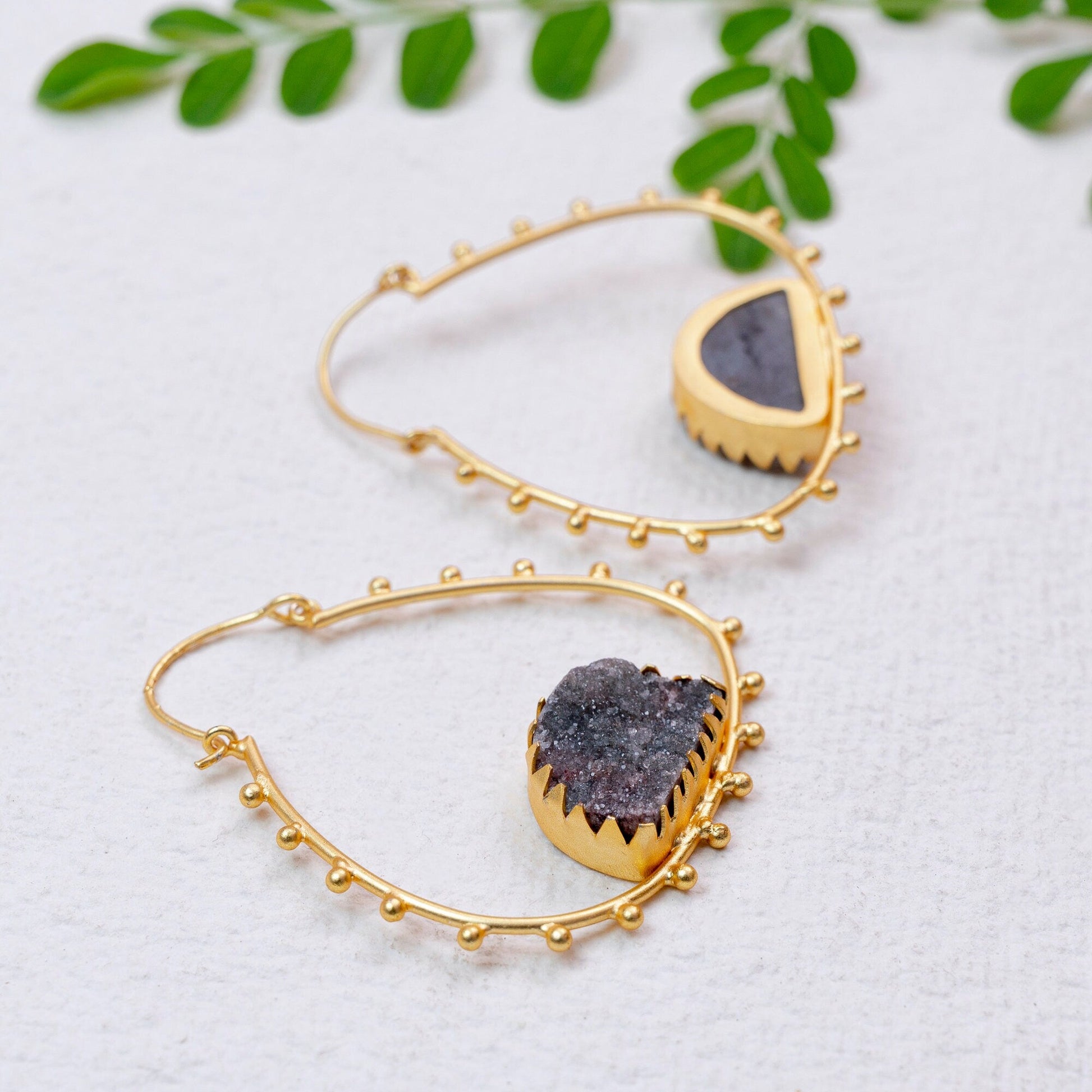 The Enache Gray Druzy Triangle Hoops TheEnache
