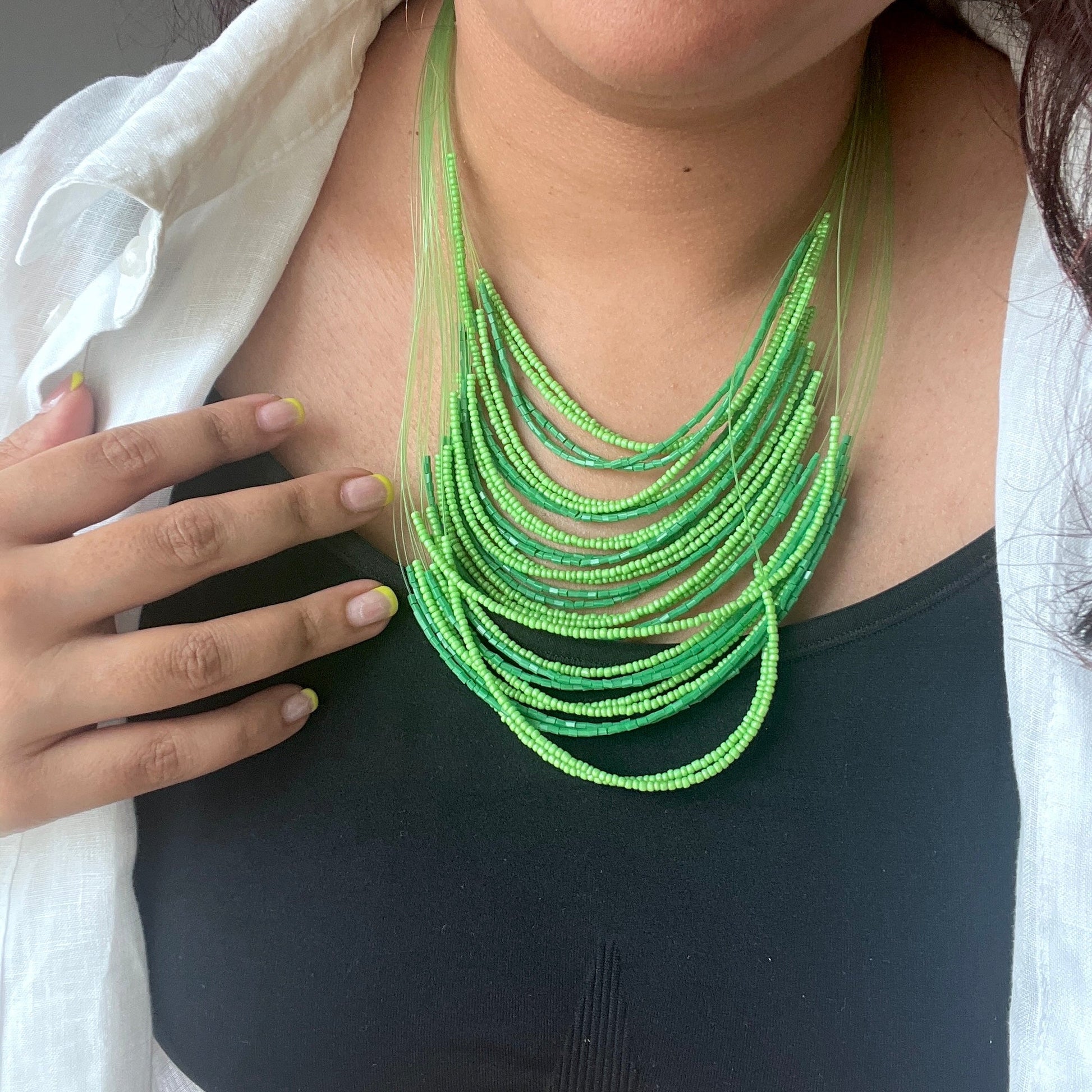 The Enache Green Chunky Multi-Strand Beaded Necklace – Boho Indian Statement Jewelry TheEnache