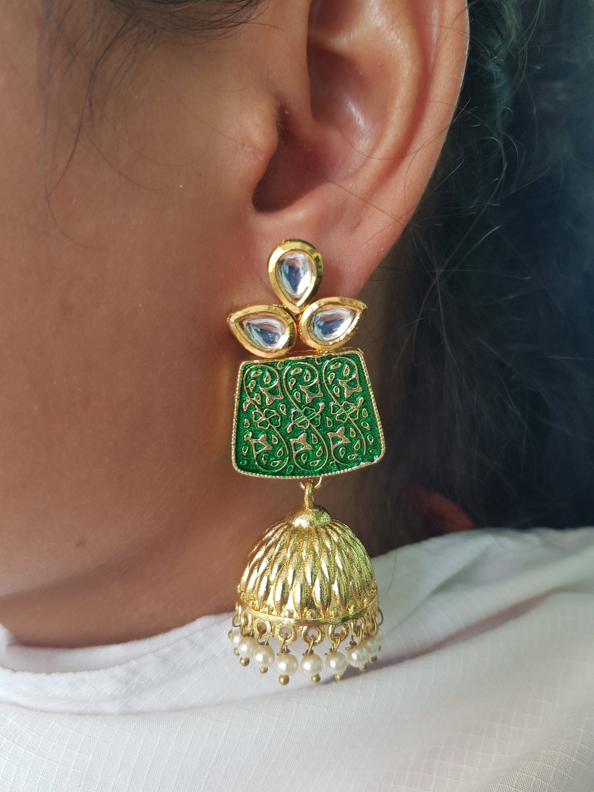The Enache Indian Green Jhumka Earrings TheEnache