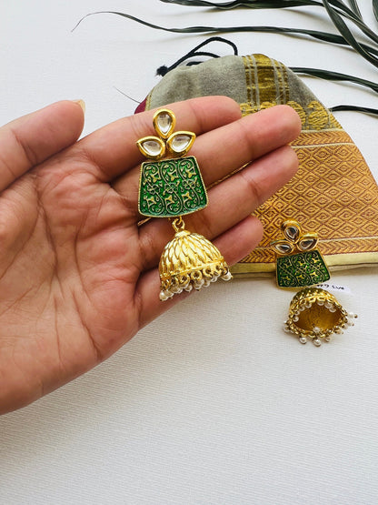The Enache Indian Green Jhumka Earrings TheEnache