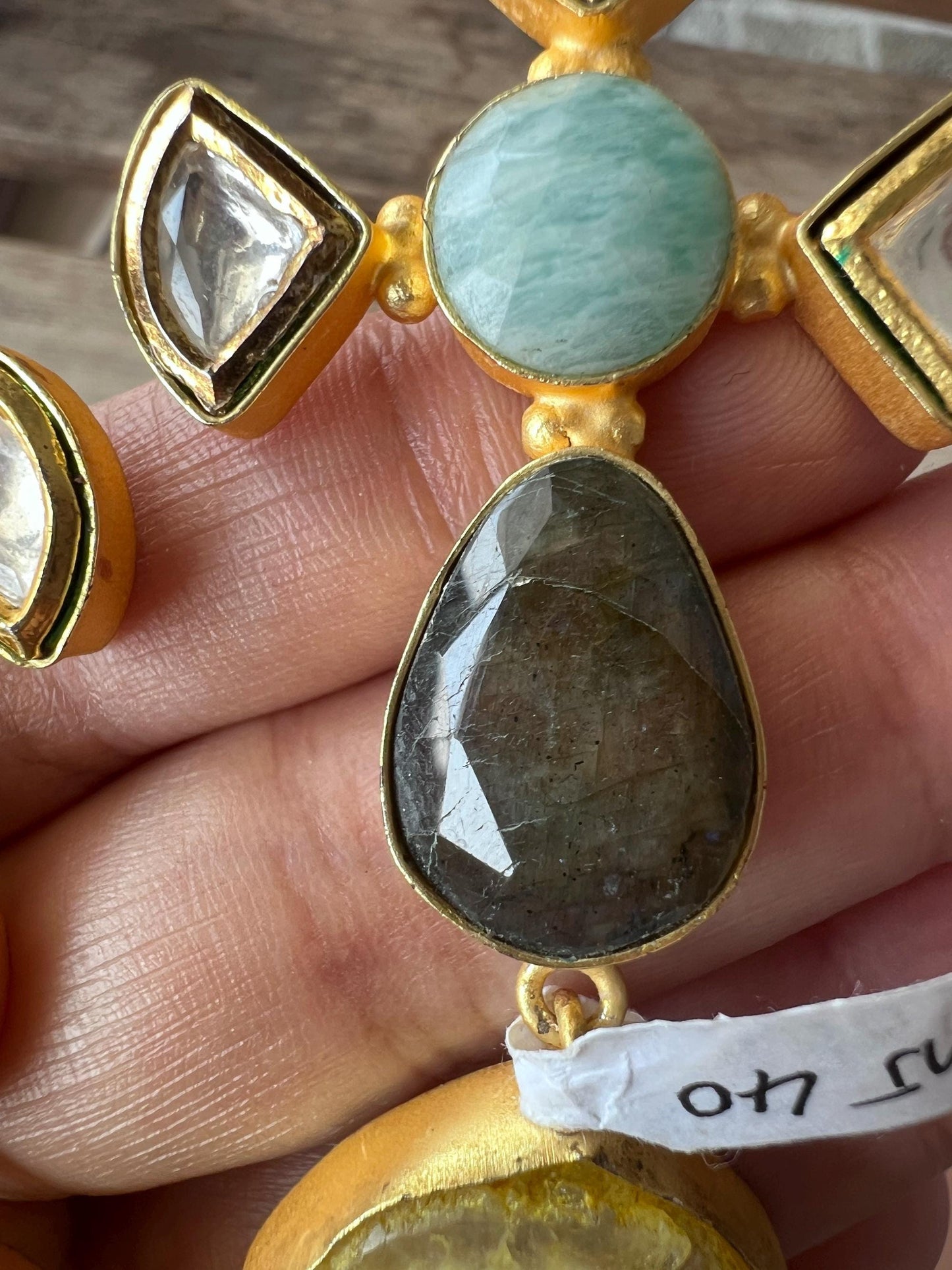 The Enache Kundan Yellow Agate Long Statement Earrings with Labradorite TheEnache