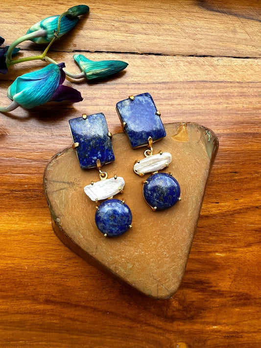 The Enache Lapis Lazuli Pearl Earrings TheEnache