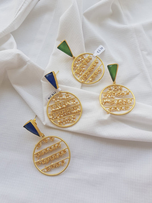 The Enache Large Chunky Green/Blue Indian Pearl Statement Earrings TheEnache