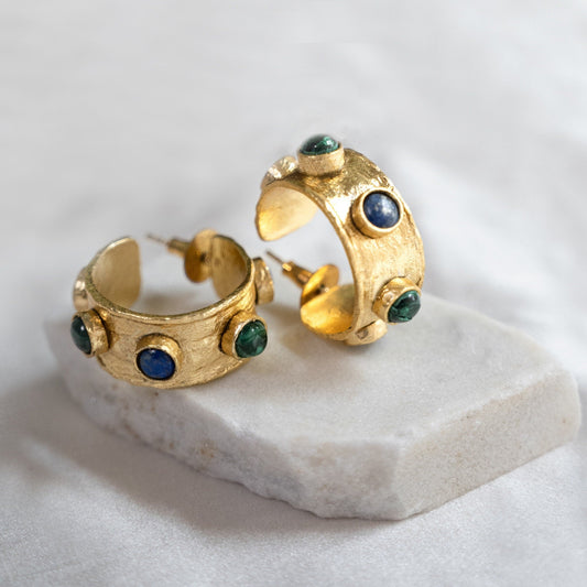 The Enache Malachite Lapis Hoop Earrings TheEnache