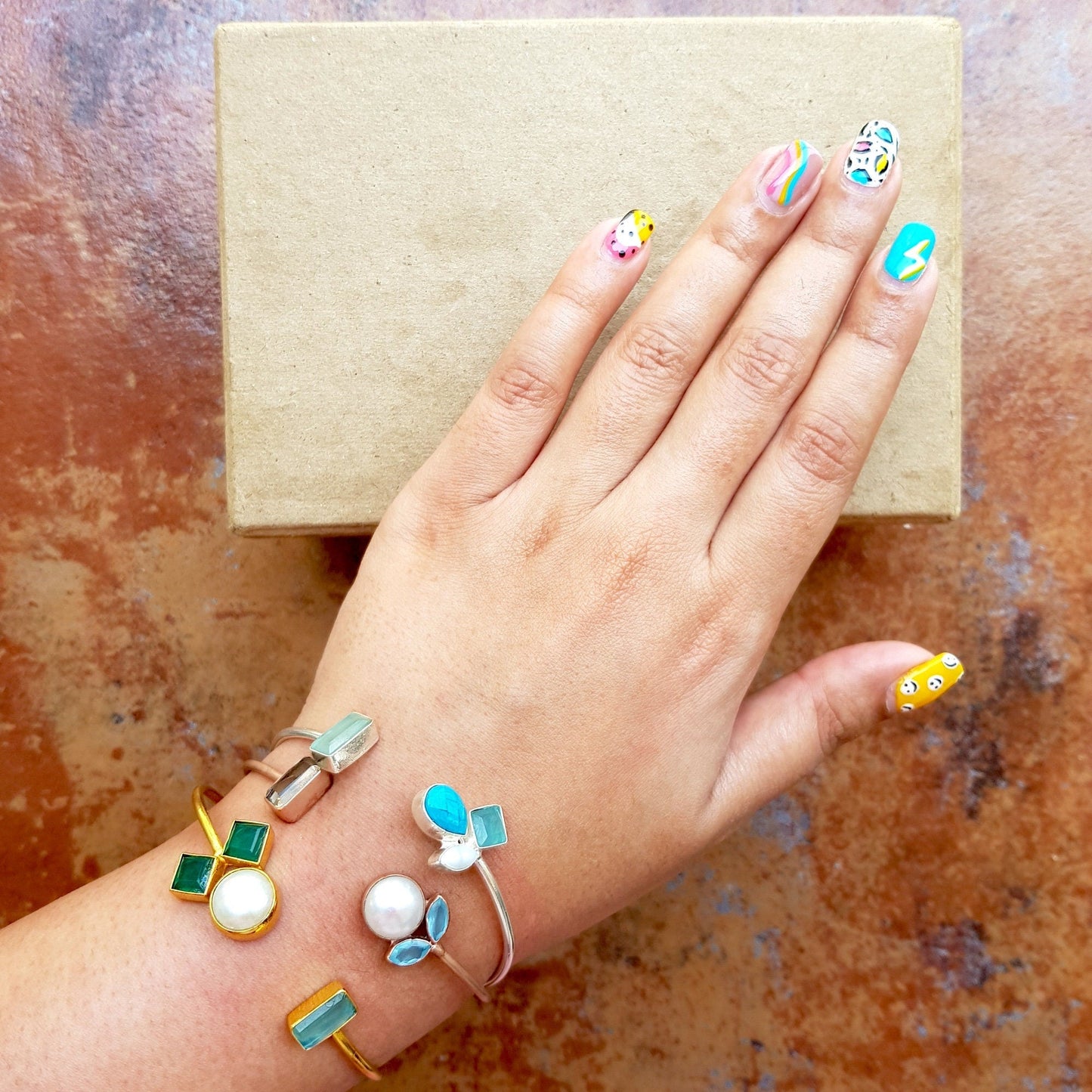 The Enache Minimal Silver Gemstone Cuff Bracelet TheEnache