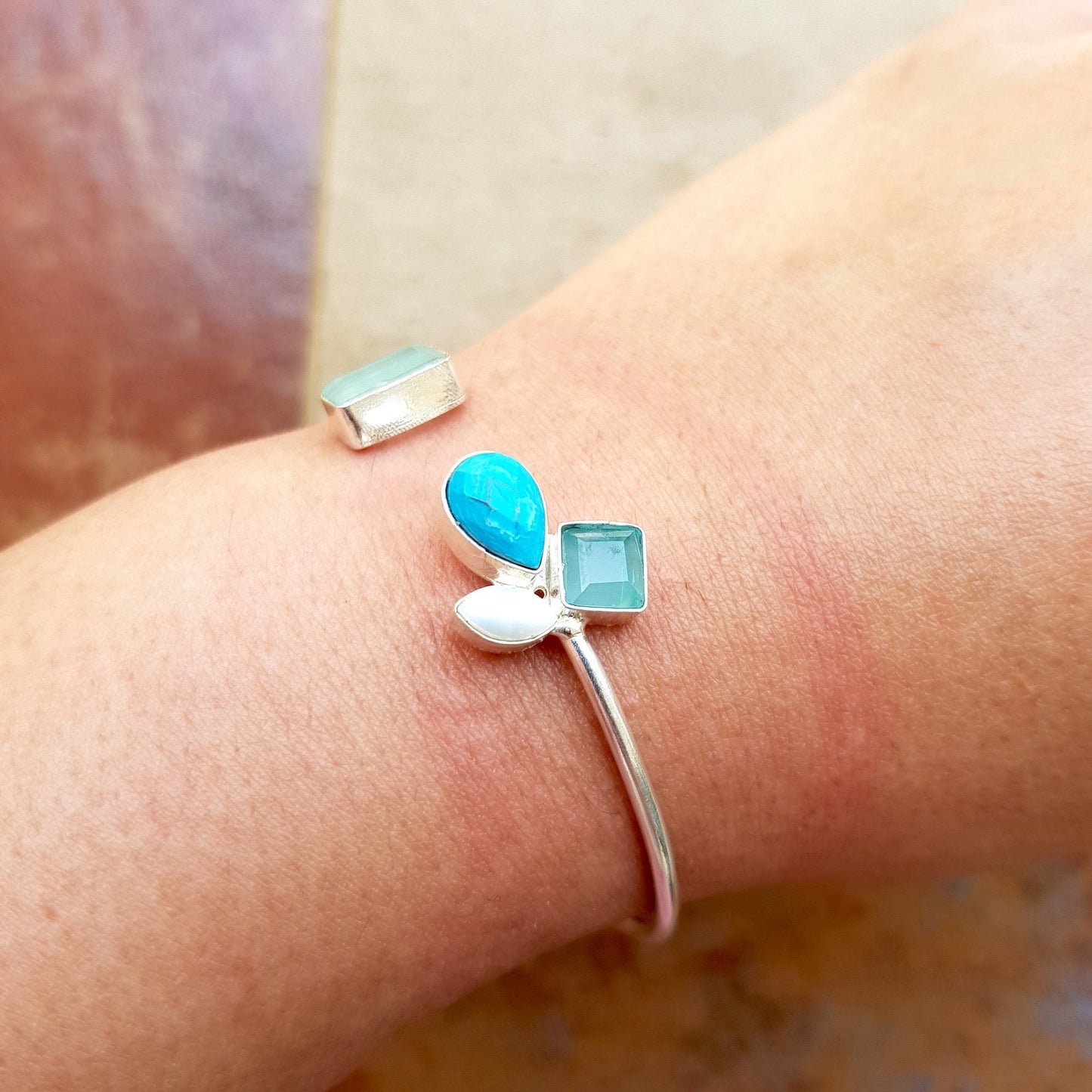 The Enache Minimal Silver Gemstone Cuff Bracelet TheEnache