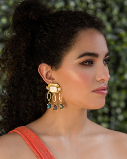 The Enache Mother of Pearl Labradorite Chandelier Earrings TheEnache