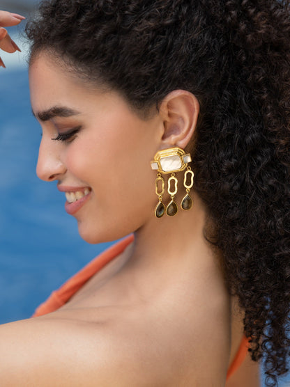 The Enache Mother of Pearl Labradorite Chandelier Earrings TheEnache