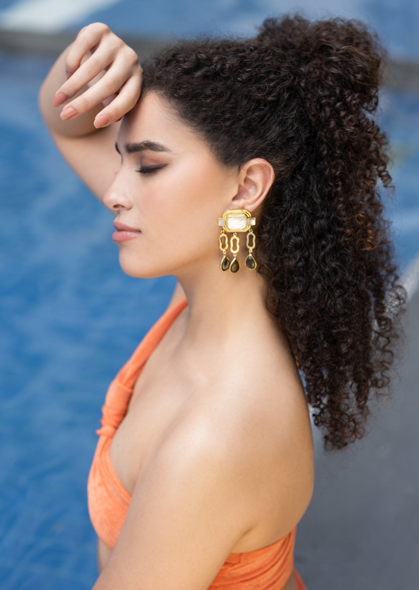 The Enache Mother of Pearl Labradorite Chandelier Earrings TheEnache