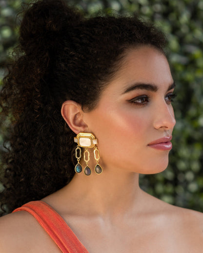 The Enache Mother of Pearl Labradorite Chandelier Earrings TheEnache