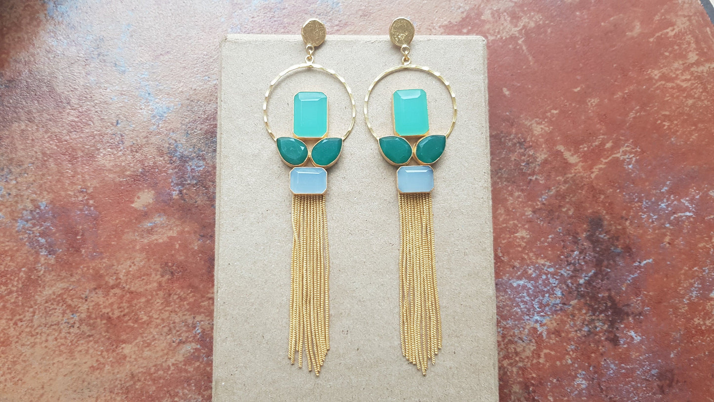 The Enache Natural Blue Chalcedony Tassel Earrings TheEnache