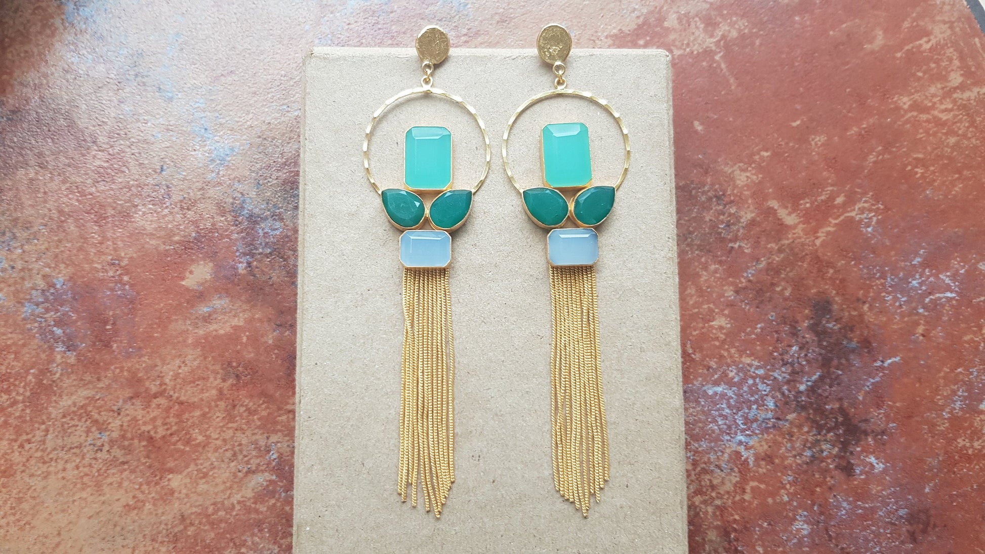 The Enache Natural Blue Chalcedony Tassel Earrings TheEnache