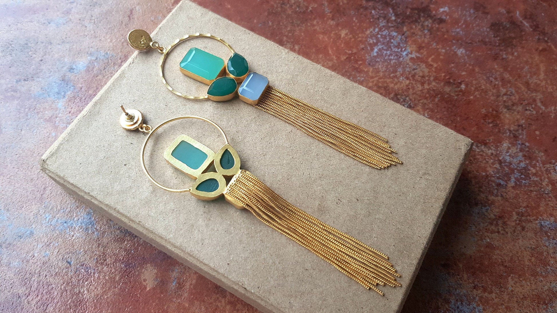 The Enache Natural Blue Chalcedony Tassel Earrings TheEnache