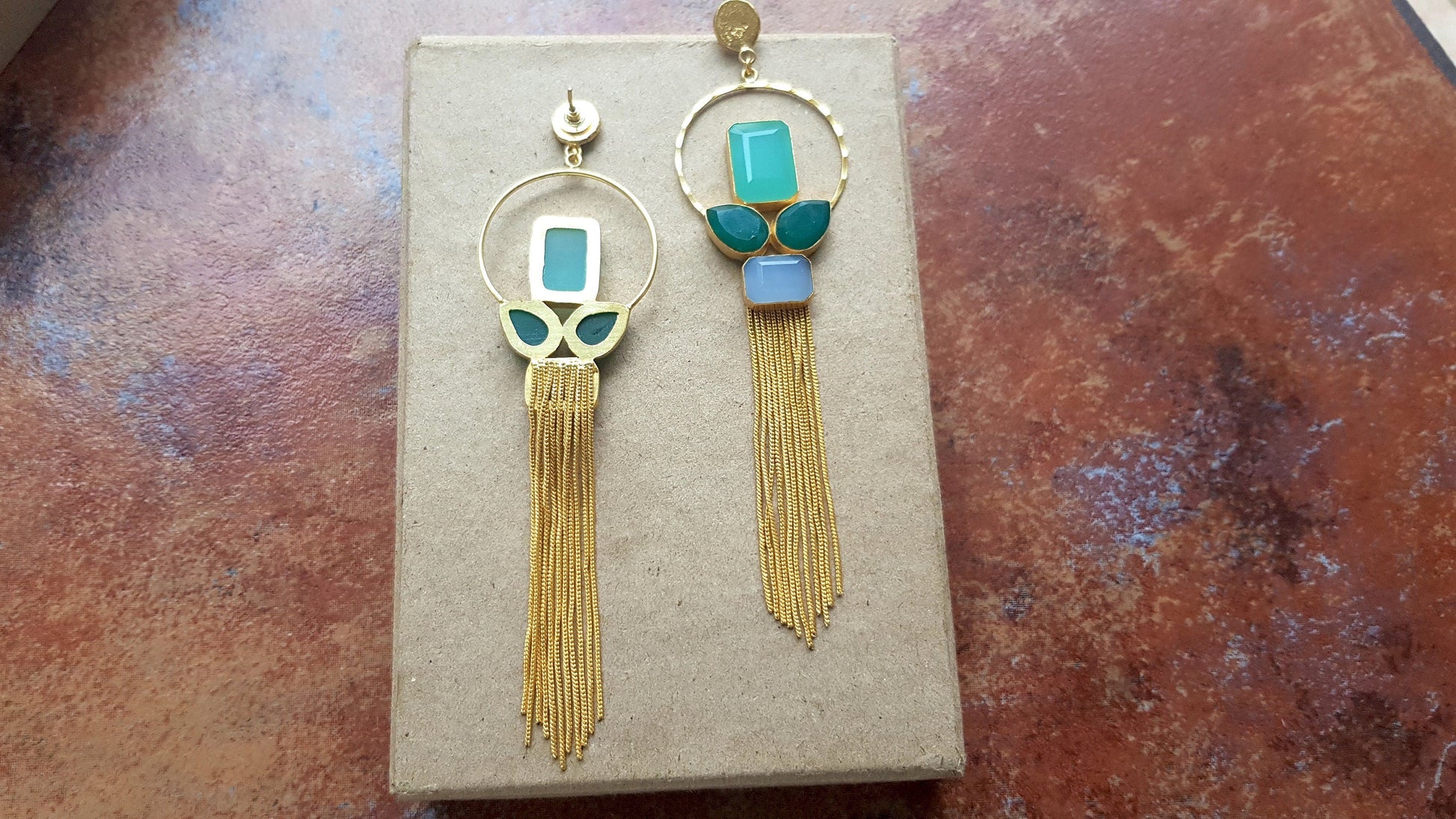 The Enache Natural Blue Chalcedony Tassel Earrings TheEnache