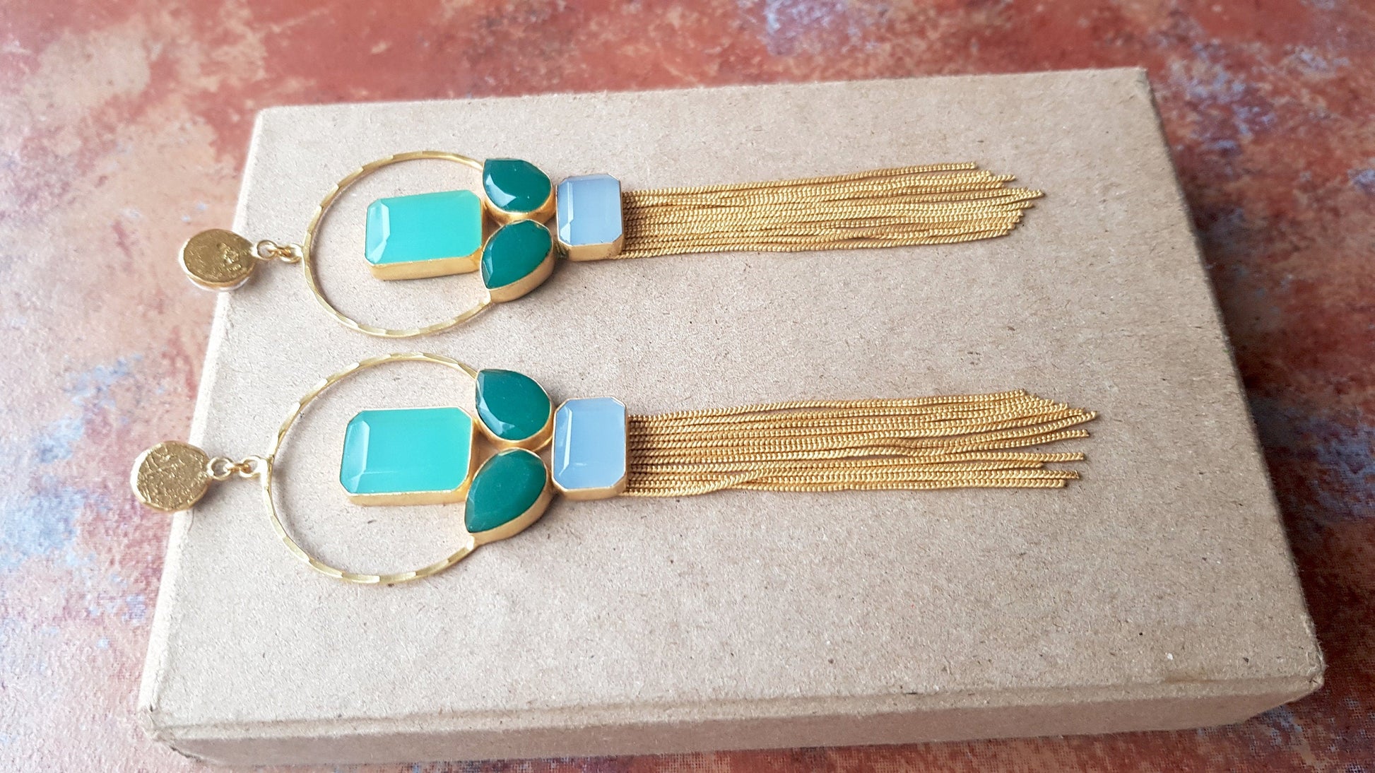The Enache Natural Blue Chalcedony Tassel Earrings TheEnache