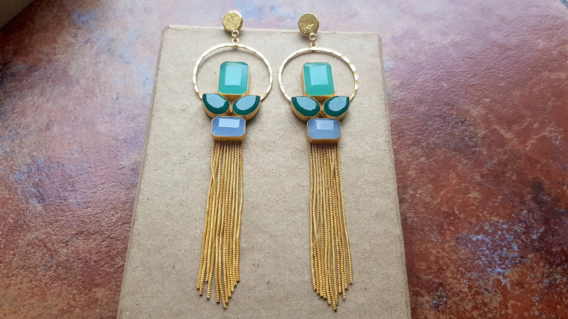The Enache Natural Blue Chalcedony Tassel Earrings TheEnache