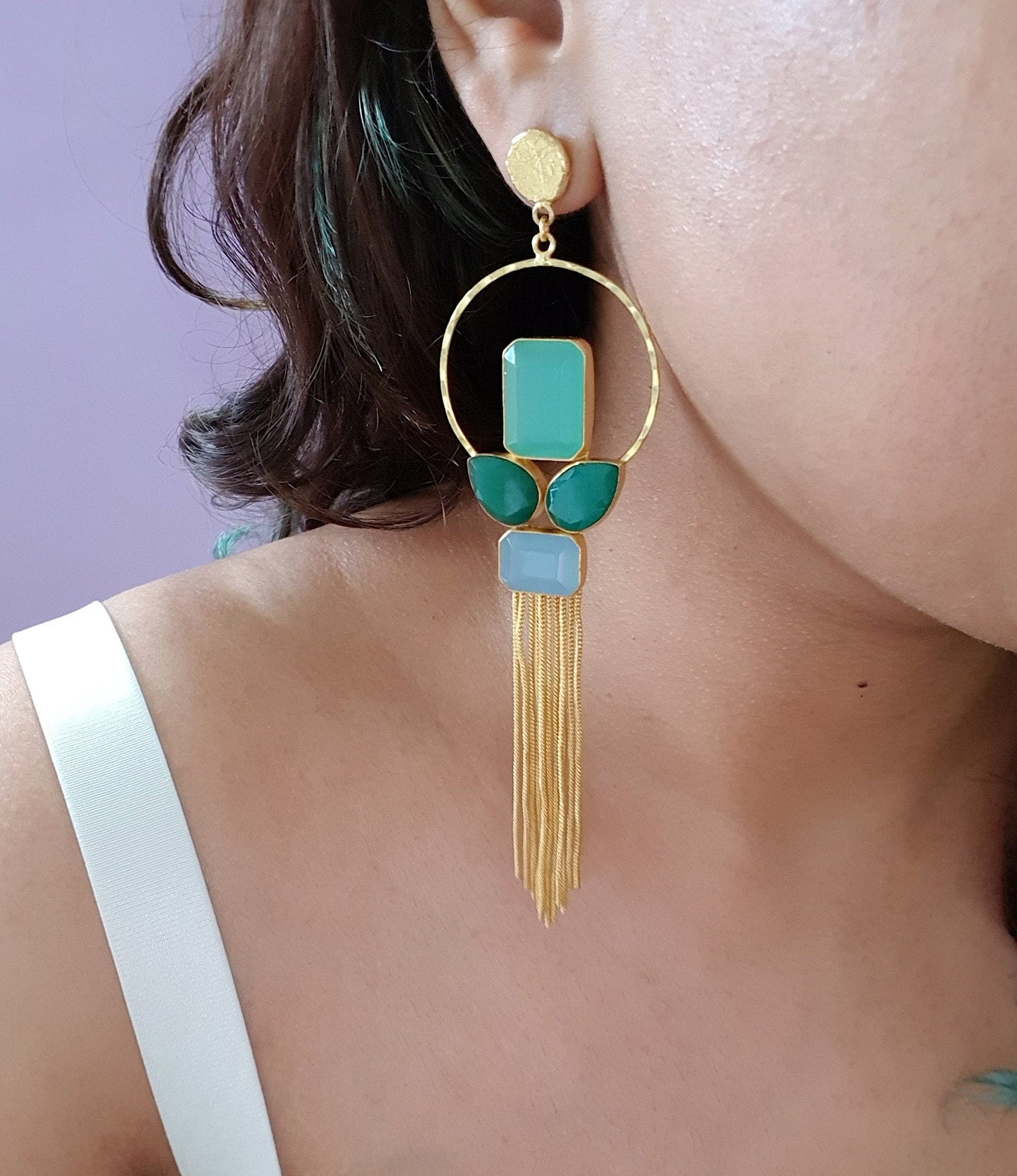 The Enache Natural Blue Chalcedony Tassel Earrings TheEnache