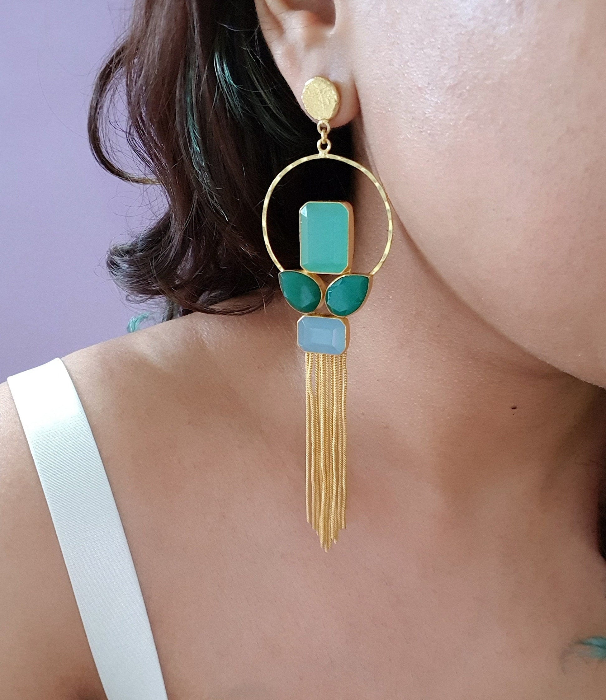 The Enache Natural Blue Chalcedony Tassel Earrings TheEnache