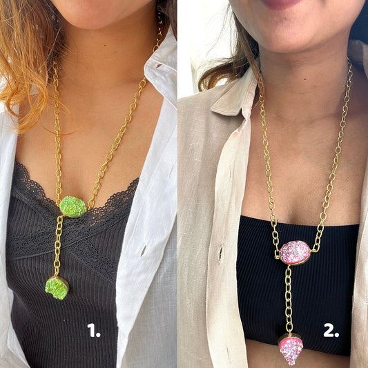 The Enache Neon Druzy Lariat Necklace TheEnache