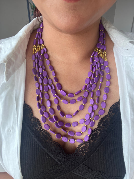 The Enache Oval Beads Purple Beaded Statement Necklace TheEnache