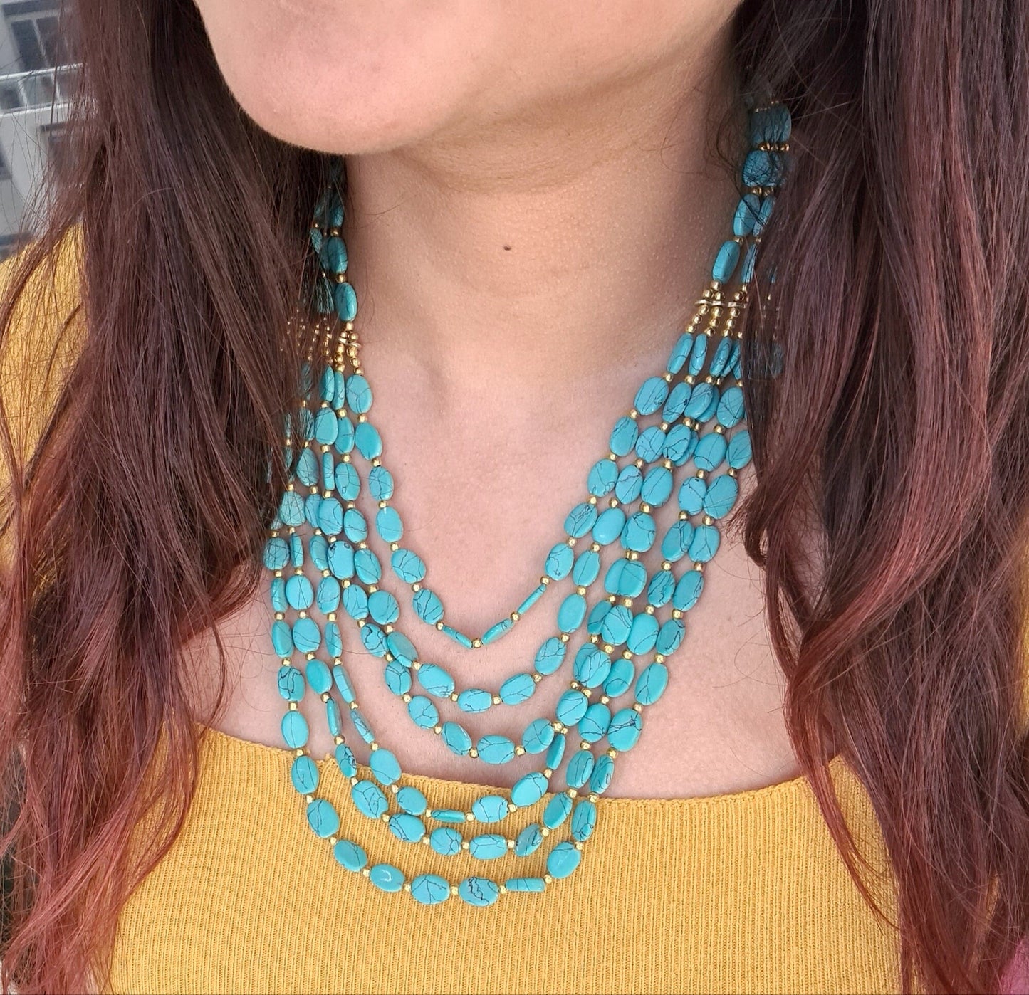 The Enache Oval Beads Turquoise Necklace TheEnache