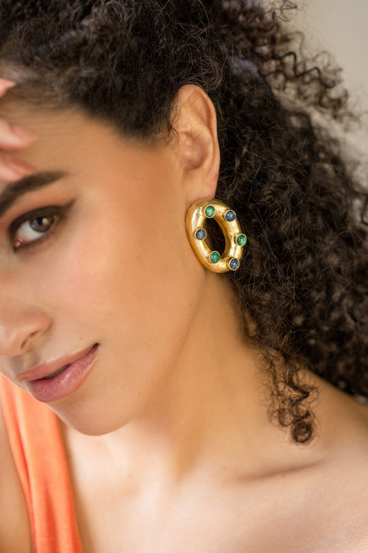 The Enache Oval Gold Malachite Studs TheEnache