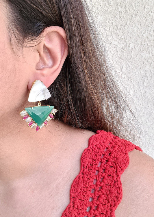 The Enache Pearl Green Crystal Earrings TheEnache