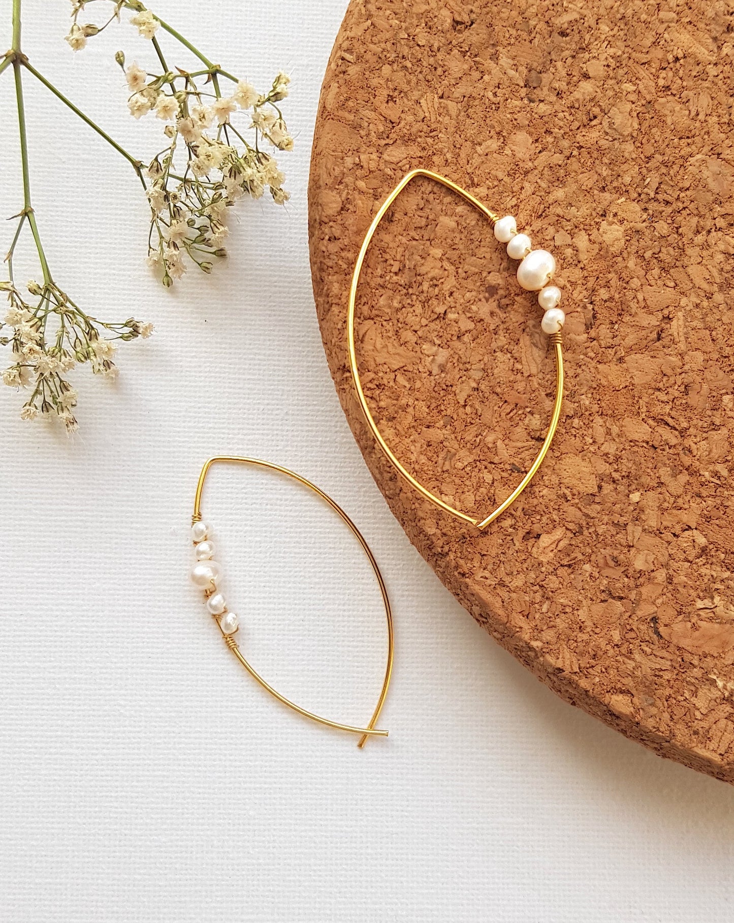 The Enache Pearl Marquise Hoop Earrings TheEnache