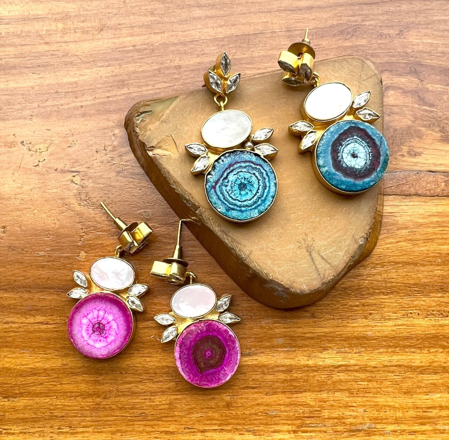 The Enache Pink Agate Wedding Earrings TheEnache