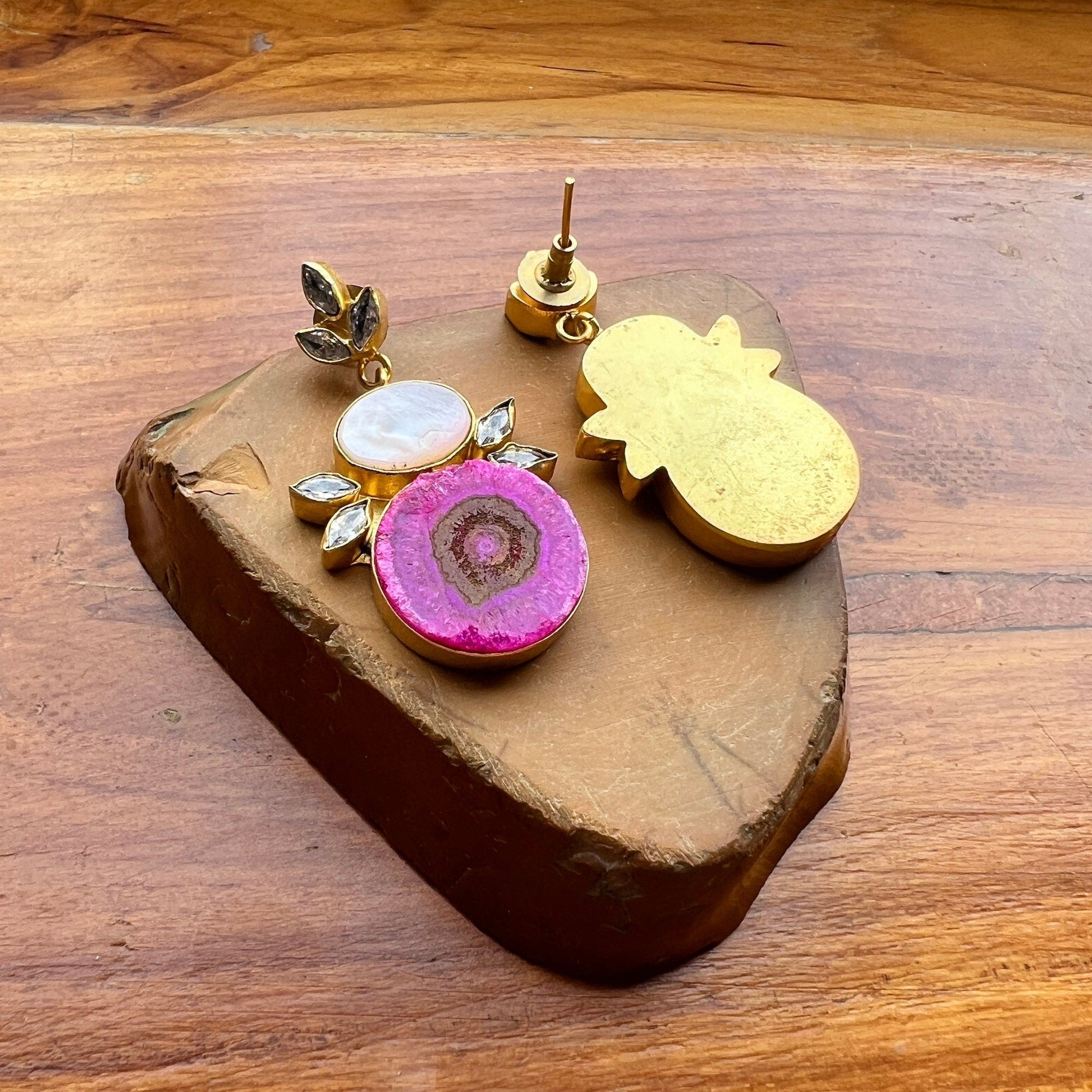 The Enache Pink Agate Wedding Earrings TheEnache