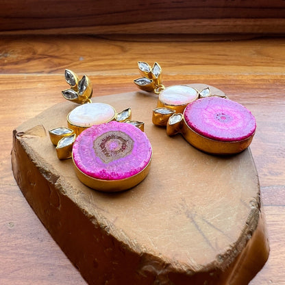 The Enache Pink Agate Wedding Earrings TheEnache