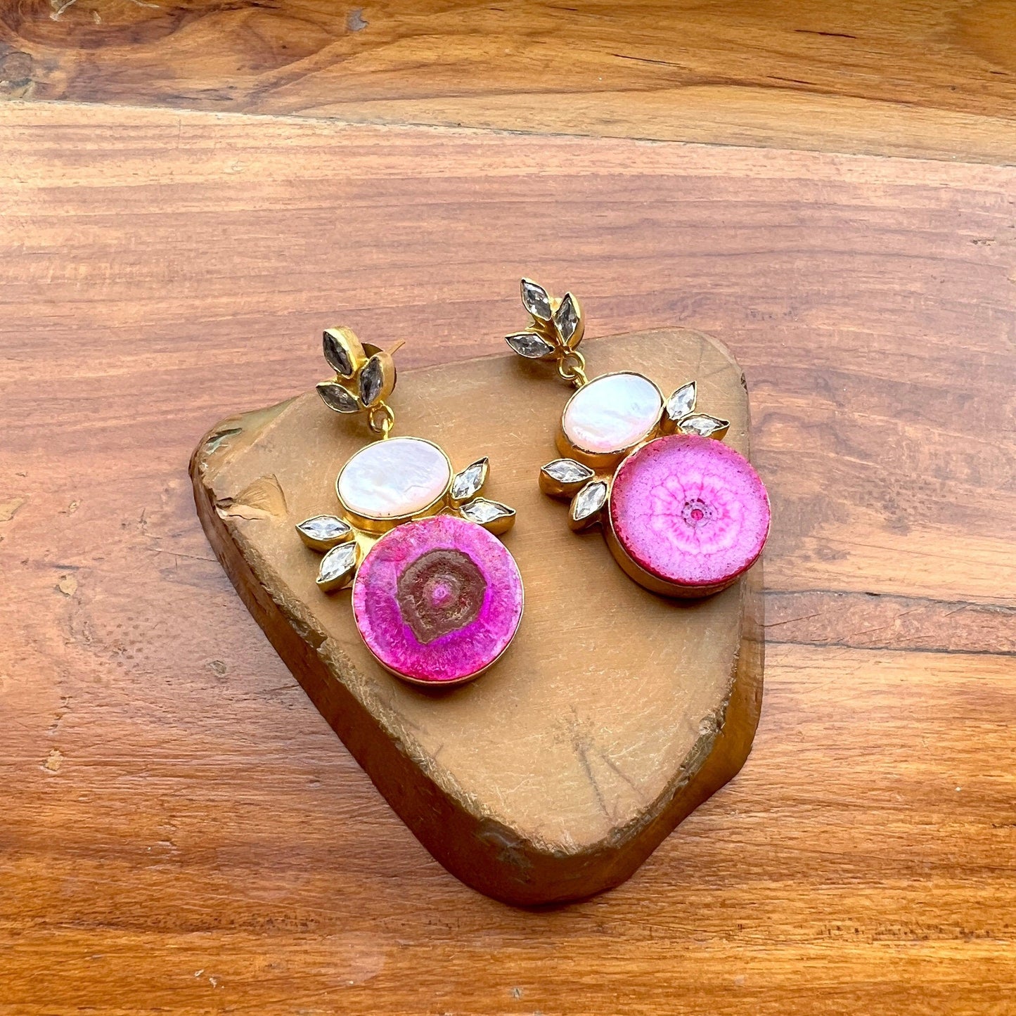 The Enache Pink Agate Wedding Earrings TheEnache